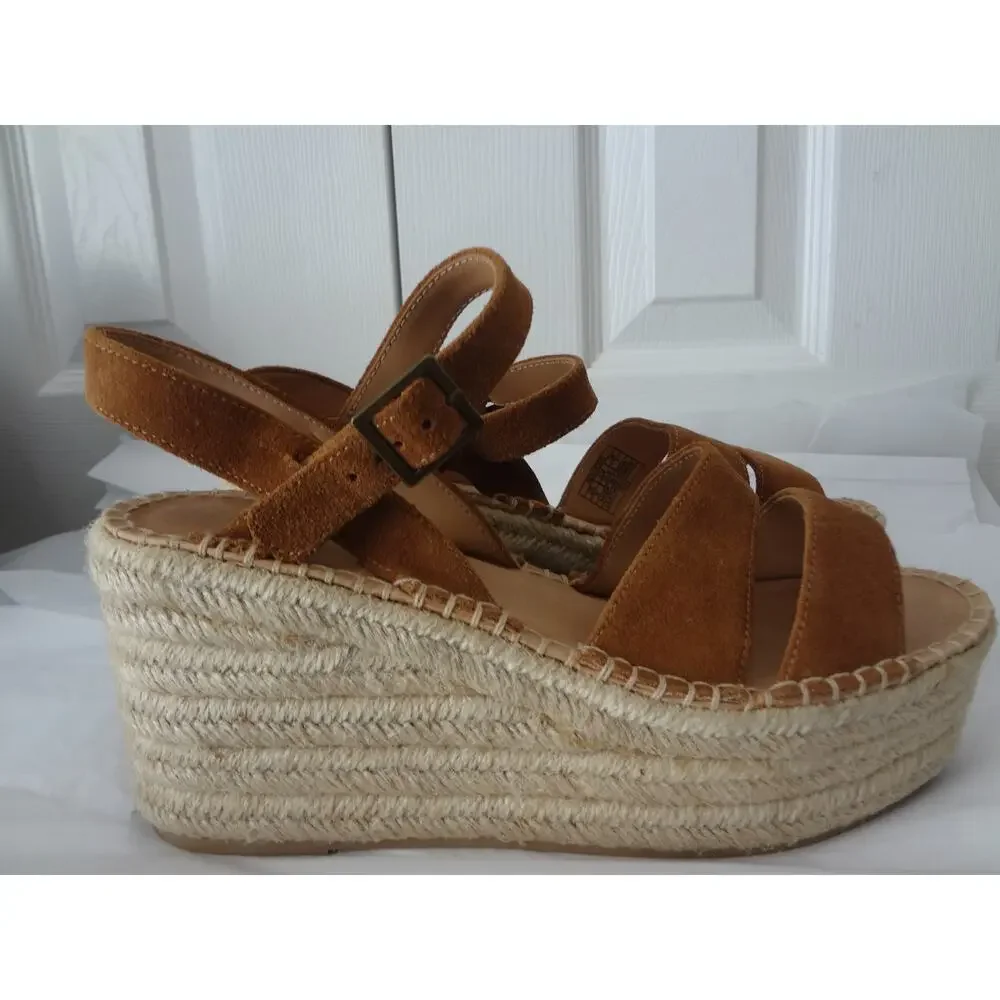 Soludos Como Brown Suede Womens 9 Platform Espadrille Wedge Sandal Slingback